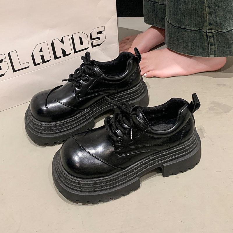

British style platform heightening big head jk small leather shoes women s 2025 spring new versatile retro fashion loafers 35 чорний