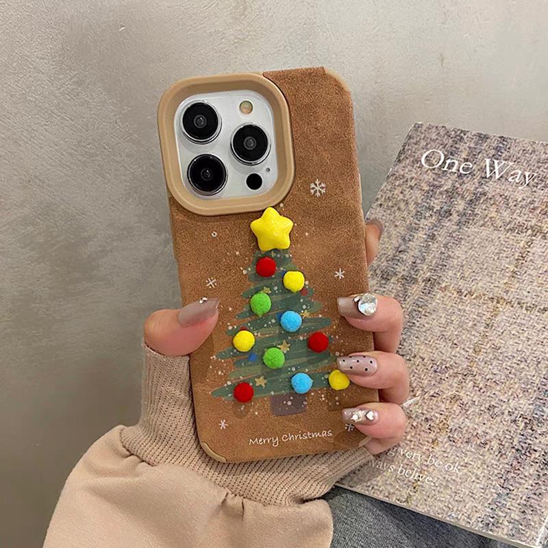 

Осень и Зима Коричневая Кожа Ins Рождественская Елка Подходит для Apple 16promax/15plus Чехол для Мобильного Телефона Iphone13 iPhone XS Max