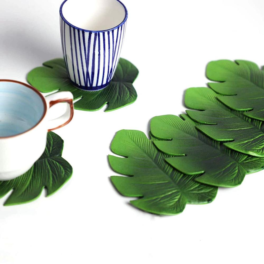 Decoration Tropical Trivet Hawaii Theme Artificia Palm Leaves Table Mat Mug Pad Placemats Coasters