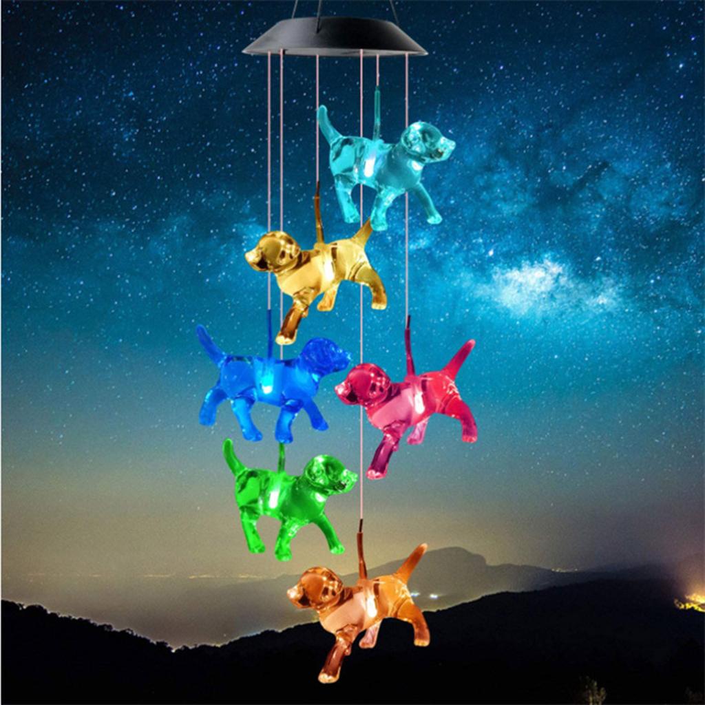 Creative RGB Dog Pendant Windbell Light Useful Beautiful Colorful Dog Shape Waterproof Wind Chime Solar Lamp Color