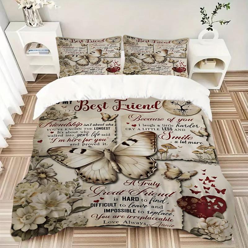 3pcs Friendship's Depth Bedding Set, Including 1 Quilt Cover and 2 Pillow Shams, Without Filling, Soft and Comfortable Home Bedroom Fabric