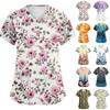 Damen Modische V-Ausschnitt Arbeitskleidung Bedruckt Kurzärmlig Tasche Seitenschlitz Arbeitskleidung Basic Pullover Top