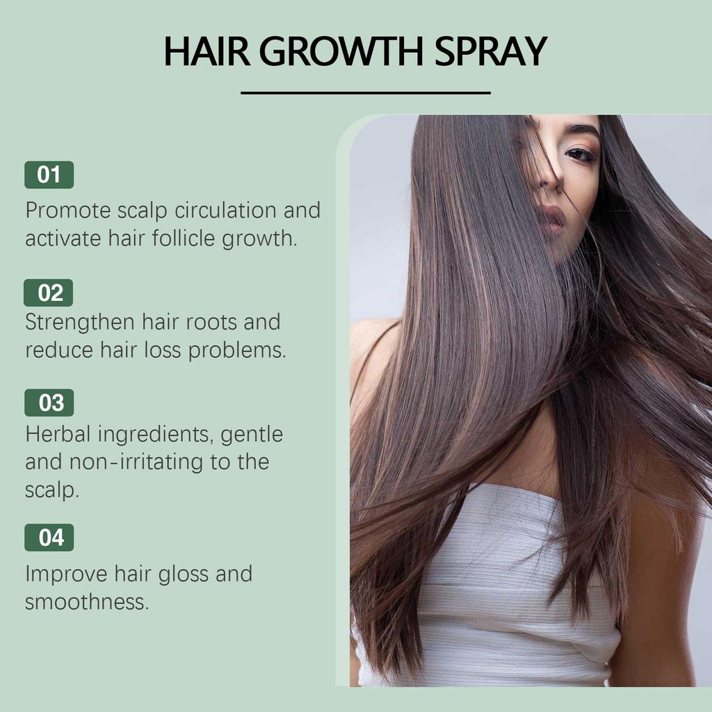 Spray à base de plantes favorisant la croissance des cheveux, active les follicules pileux pour prévenir la chute et la casse des cheveux (100 ml)