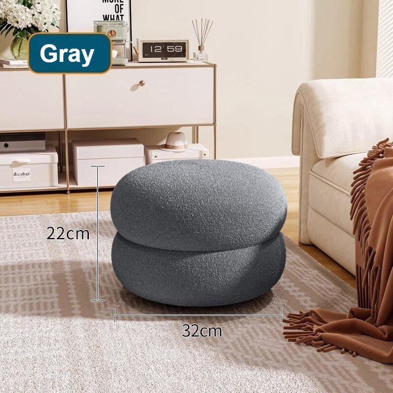 Modern Cream Round Stool - Low Seating for Living Room Sofa, Bedroom & Shoe Changing, Velvet Upholstered Home Decor Accent Piece