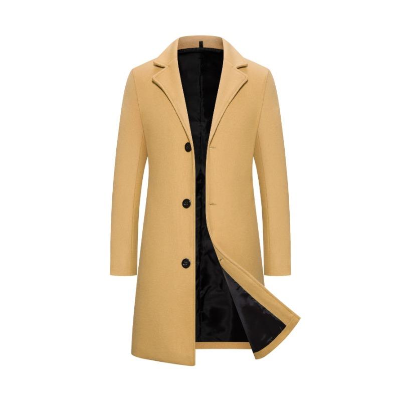 Frühling Herbst Neue Lange Baumwolle Mantel Neue Wollmischung Reine Farbe Casual Business Mode Herrenbekleidung Schlank Windjacke