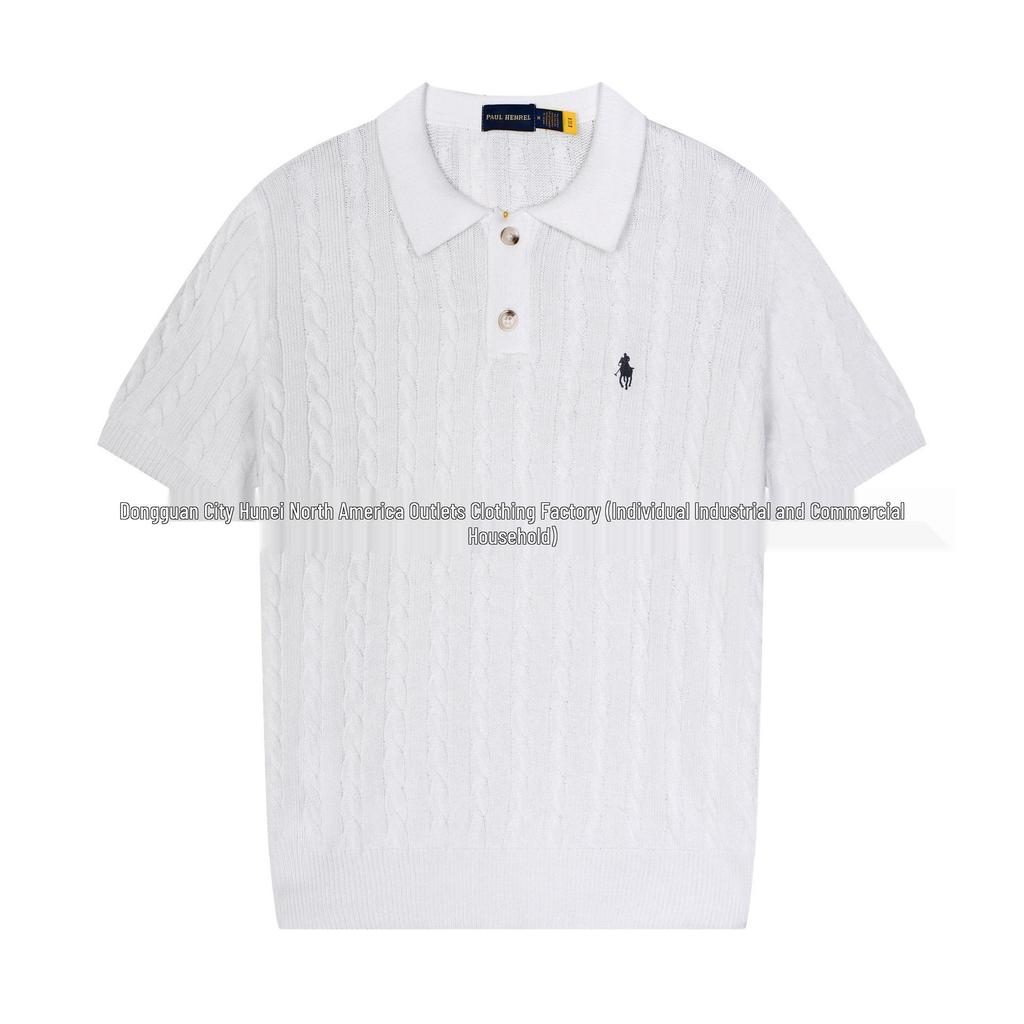 Męska dzianina wiosenna polo z logo małego konia, czysta bawełna, krótki rękaw, sweter z kołnierzykiem