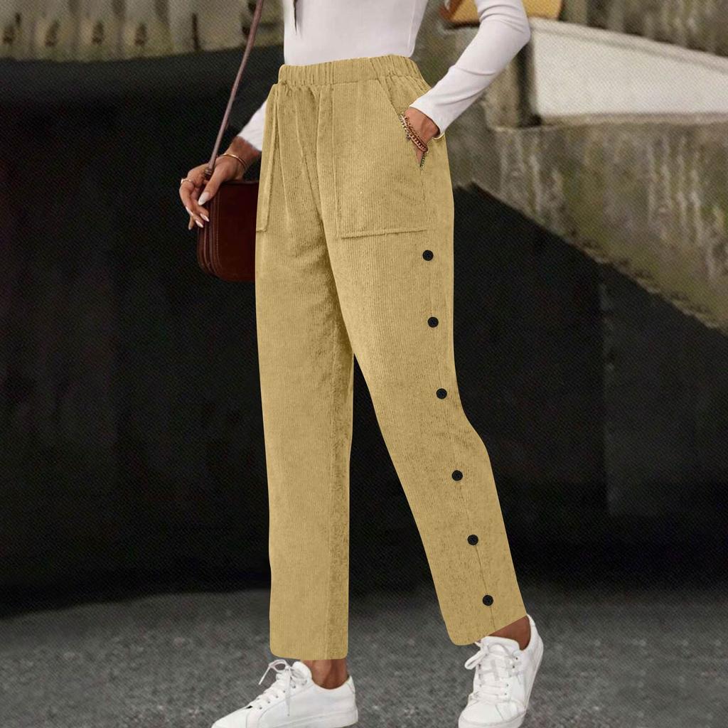 Damen Freizeitmode, Farbe Kordelzug Locker Gerade, Hosen mit Taschen