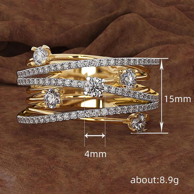 Huitan Lady Ring Gold Color/CopperColor Multi-layers Luxury Party Wedding Accessories Inlaid Sparkling CZ Daily Fashion Jewelry