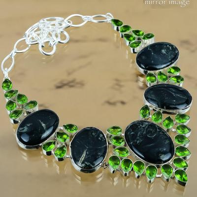 Natural Kambaba Jasper Gemstone 925 Silver Chain Adjustable Necklace For Women