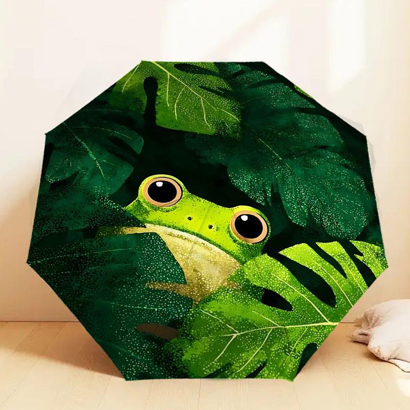 Jungle Adventure Frog Print Umbrella: Automatic Opening & Closing, Outdoor Protection, Lightweight and Durable for Travel, Unique Gift Idea 063