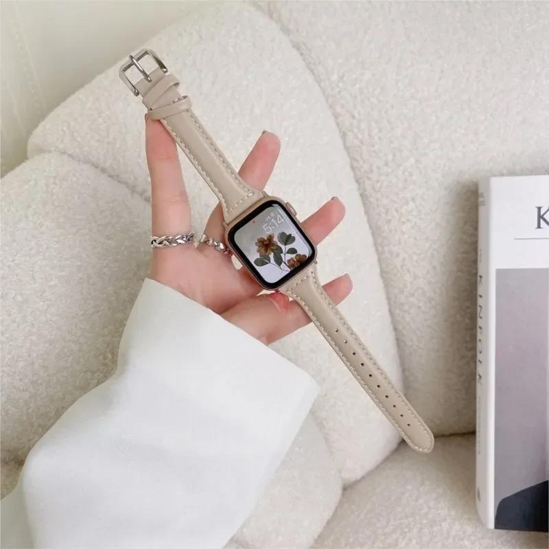 Slim Leather Strap for Apple Watch Bands 45mm 44mm 40mm 41mm 42mm 46mm Ultra 2 49mm 44 Mm Bracelet  10 9 8 7 Se 5 4 6