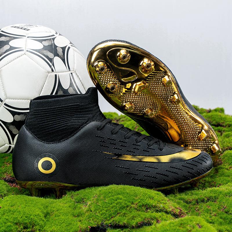High-top Electroplated Gold-soled Spiked Football Shoes for Boys and Teenagers, Game Training Shoes for Man-made Land
