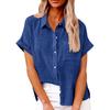 Women's Fashion Loose Casual Short Sleeve Lapel Button Down Shirt Solid Color With Pocket T-Shirt Top