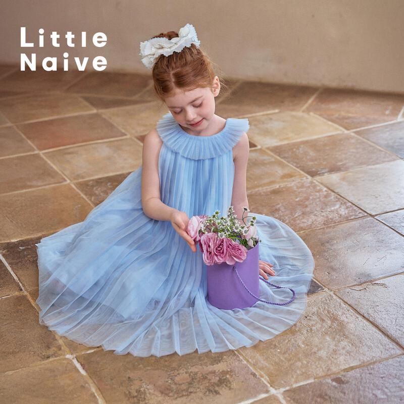 Little Naive Girls Summer Pleated Mesh Princess Vest Dress 150