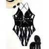 Seksowny czarny pasiasty strój kąpielowy damski z głębokim dekoltem w serek, wycięciami na plecach, kontrolą brzucha, jednoczęściowy kostium kąpielowy, stroje kąpielowe plażowe