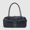Fashion Luxury PU Leather Shoulder Bag For Women New Rivet Bowknot Punk Style Black Armpit Bag Female Large Clutch Handbag Purse