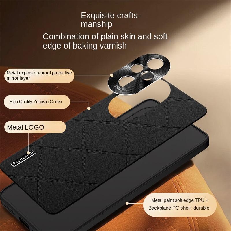 For Honor 200 200 Pro High-luxury Vegan Leather Metal Lens Protection Anti-drop and Anti-fingerprint Phone Case