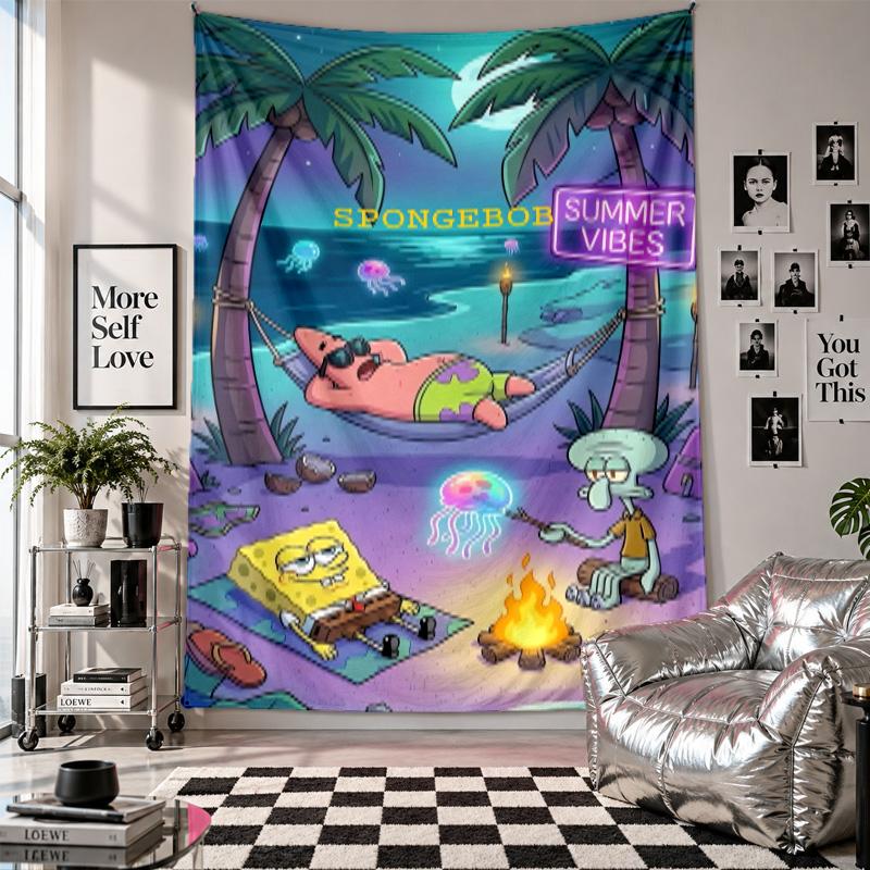 Wall TapestrySpongeBob Football Art Hanging Cloth Decorative Background Cover for Room Decoration