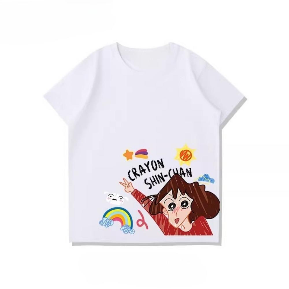 2026 Neue Sommer Kollektion Weiß für Eltern und Kinder, Crayon Shin-chan Familie Reine Baumwolle T-Shirts, Lockere Freizeit Oberteile