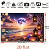 2D plane 1 piece of beach sunset scene with purple moon and starry sky intertwined event arrangement or cultural exhibition