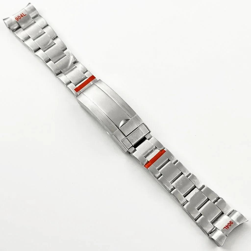 20MM Width Silver Presidential Solid Bracelet 904L Stainless Steel Glide Lock Clasp Wristband for Sub Log NH34 NH35 Watch Case