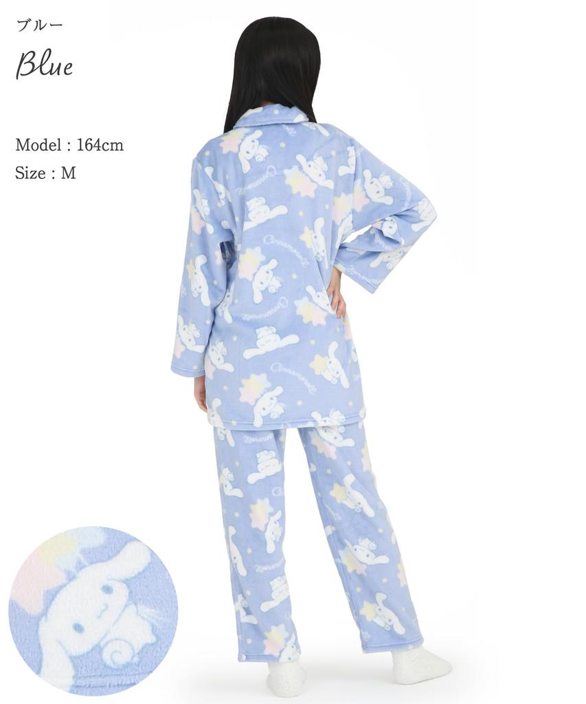 SAZAC Cinnamoroll Flannel Pajama Long Sleeve and Loungewear Women's Set, Pants, (Blue/M/SAN1868)