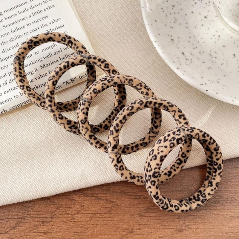 Pack of 5pcs High Elasticity Leopard Print Hair Ties Gentle Nonslip Fabric Hair Bands For Women Girls Daily Styling