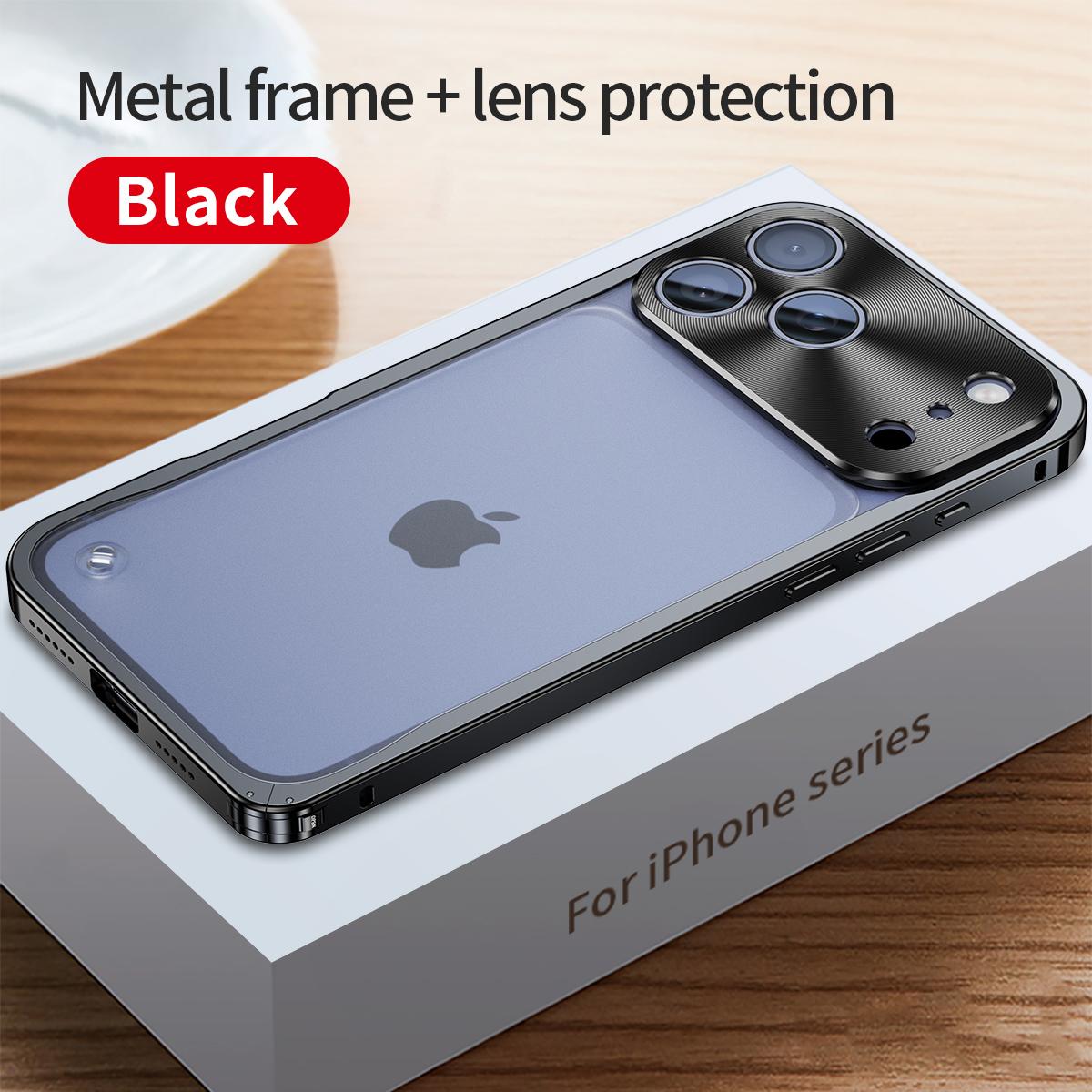 

Металевий чохол для телефону для iPhone 17 11 12 13 14 15 16 Pro Max з алюмінієвого сплаву, чохол із повним захистом об єктива для iPhone 13 mini, металева задня кришка з гальванічним покриттям iPhone 17 Pro чорний