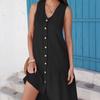 Summer Dress V-Neck Sleeveless Single-Breasted Solid Color Mini Dress Solid Color Loose