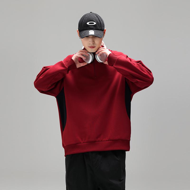 Retro Half-Zip Stand Collar Warm Hoodie - Heavyweight Velvet, Casual Solid Color Sports Top