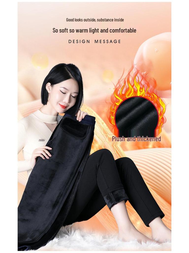 2023 Winter Women's High-Waist Fleece-Lined Straight-Leg Pants - Warm, Elastic, Casual Wear for Moms.