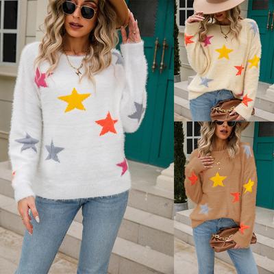Elegant Round Neck Bottoming Pullover Plus Size Sweater Pentagram Knitted Sweater Comfortable Women's Clothing