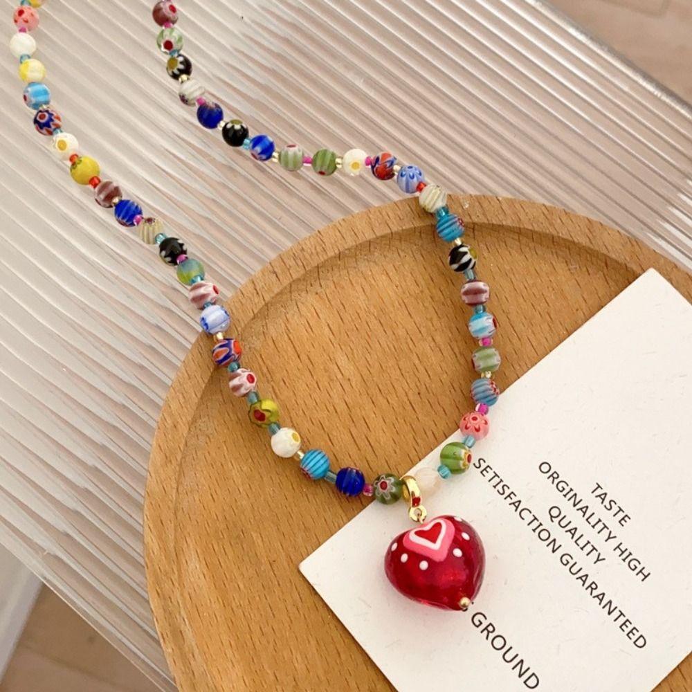 Adjustable Necklace Heart-shaped Pendant Beads Chain New Collarbone Chains  for Women