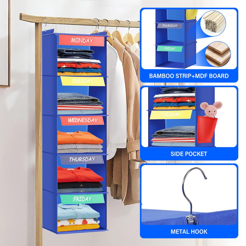 5/6 Layer Weekly Clothes Hanging Organizer Bag Foldable Closet Multi-function Shoe Cap Clothes Kids Toys Storage Shelves