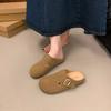 Retro simple lazy slippers shoes shallow mouth bag head half drag flat heel leather belt buckle
