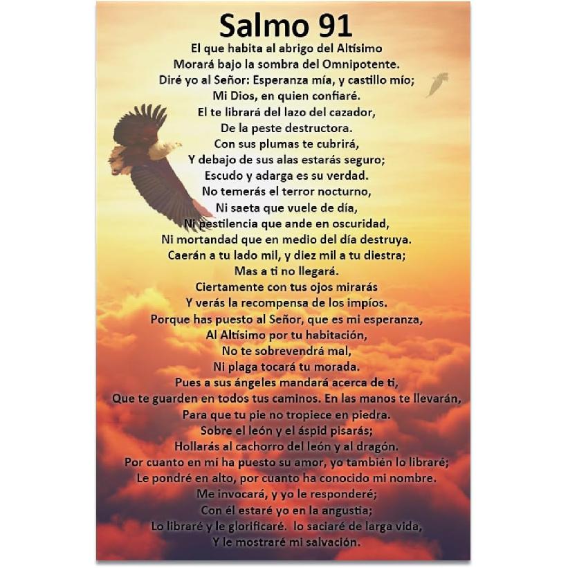 Psalm 91 Wall Art in Spanish – Christian Bible Verse Canvas Print, Salmo 91 en Español for Home Decor – Framed Scripture Poster for Living Room, 20x30cm/7.8x11.8in