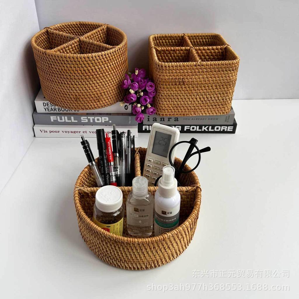 Rattan Storage Basket Desktop Remote Control Vietnam Rattan Multifunctional Shelf Living Room Office Storage Basket