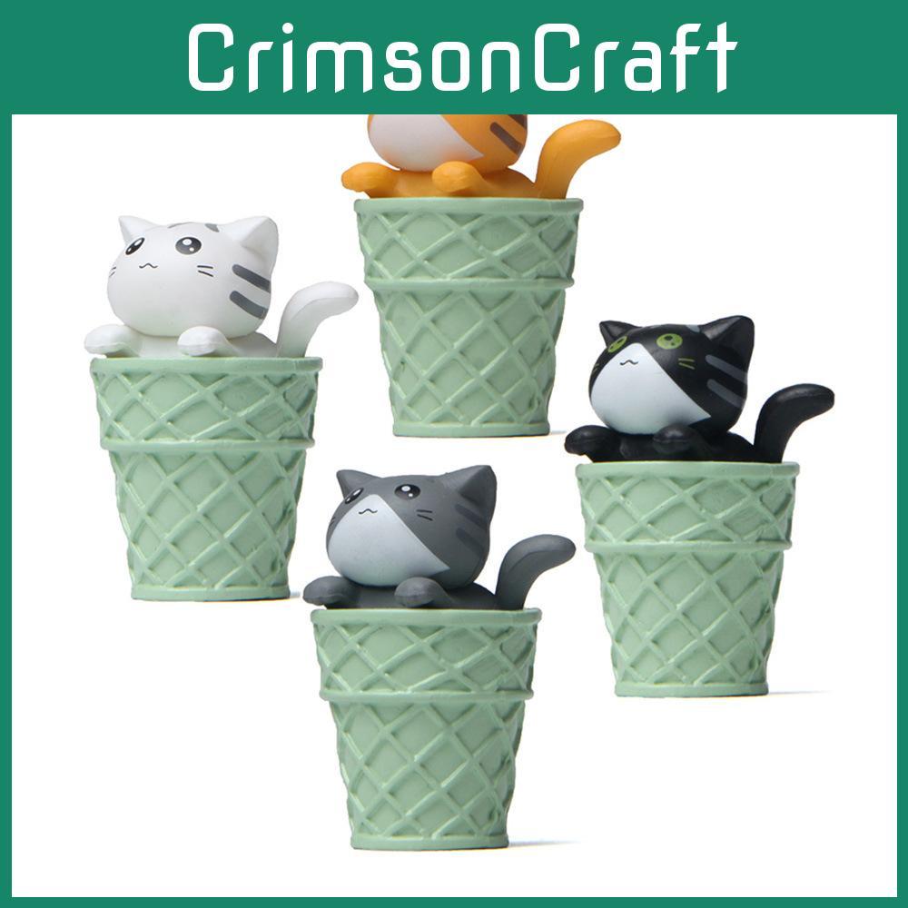 Matcha Cartoon Cute Ice Cream Cone Cat Mini Model Decoration For Decor Landscape