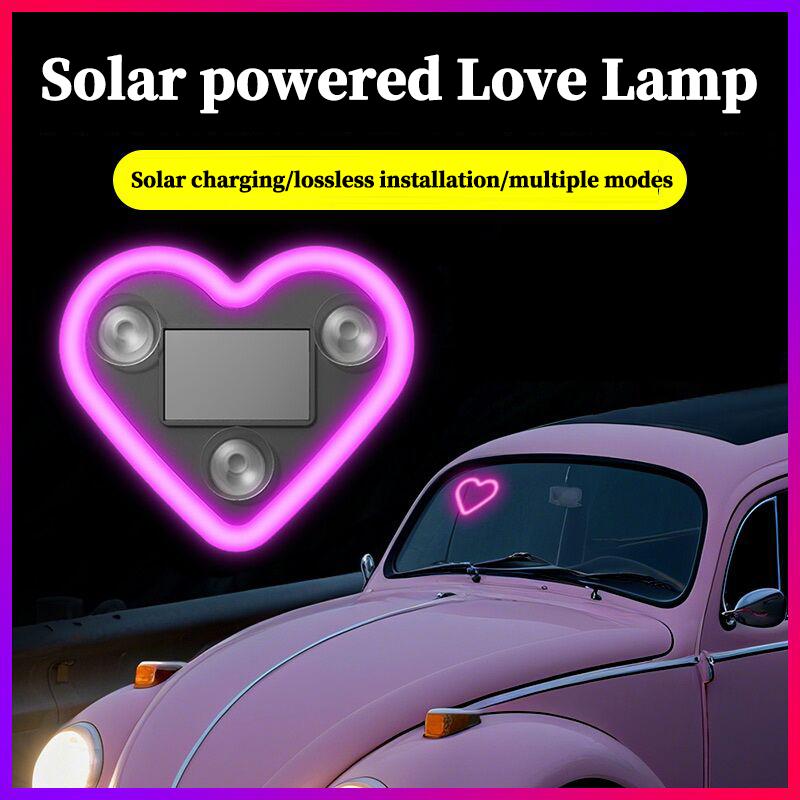 Car Triangle Window LED Solar Powered Heart Neon Light, Rear Window Illuminated, Interior Decoration Atmosphere Light, Wiring Fr