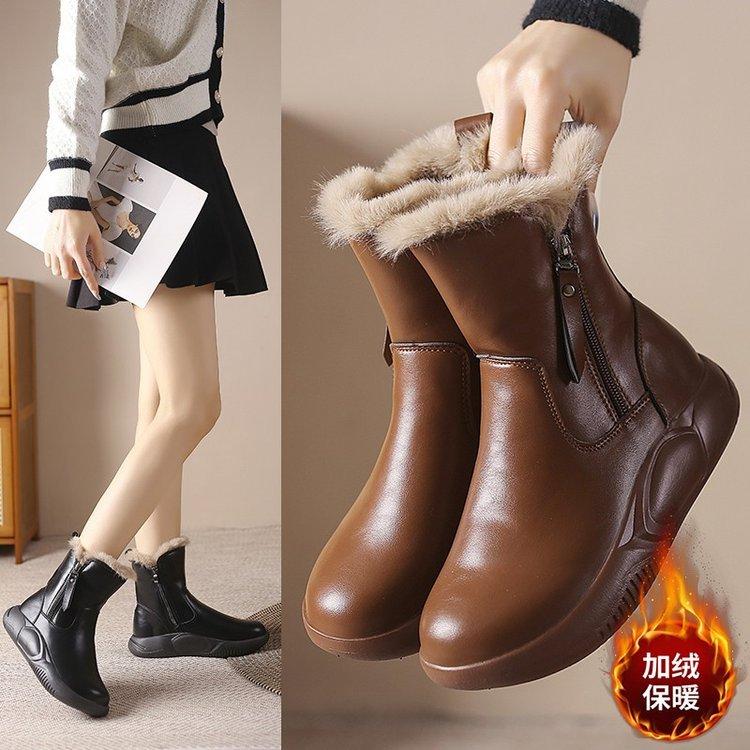 Snow boots autumn and winter platform shoes fleece thickened soles soft leather warm Martin boots