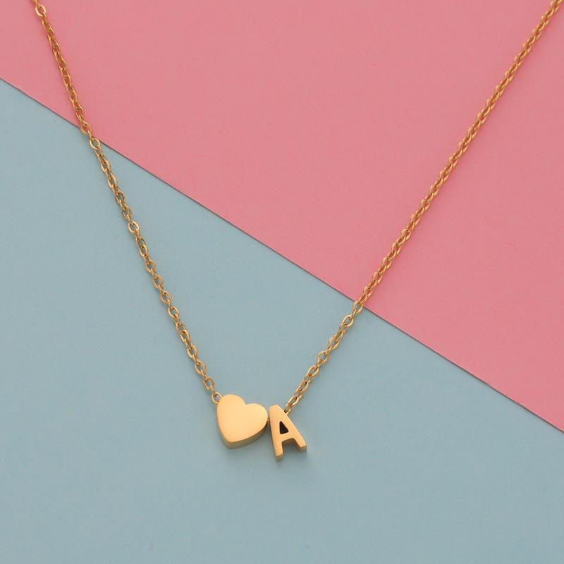 Stainless Steel Gold Heart & Alphabet Bead Necklace A-Z
