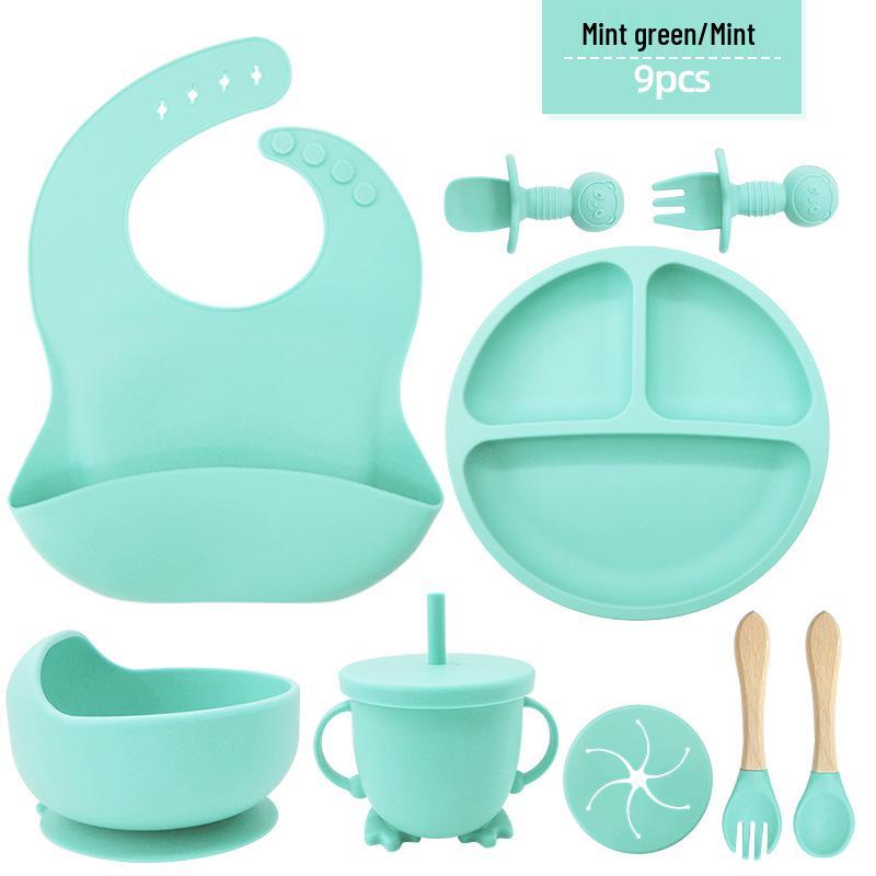 Silicone Baby Feeding Set: Bib, Suction Bowl, Utensils, Plate for 6-Month-Olds