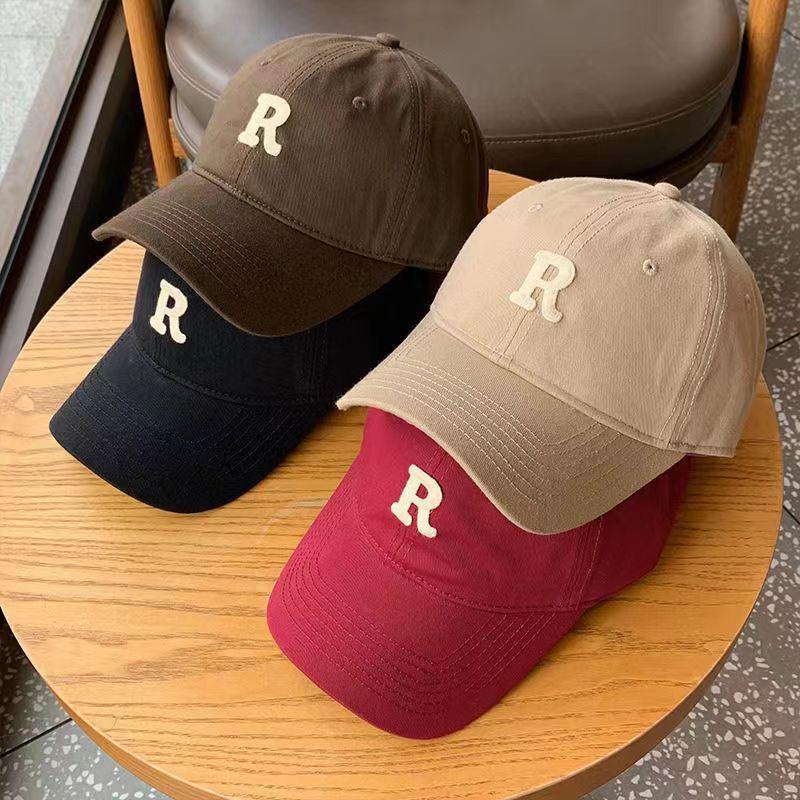 Women's & Men's Large Brim Duckbill Baseball Cap - Korean Letter 'R' Design, 2024 Spring/Autumn Fashion, Slimming and Small Face Effect.