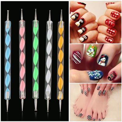 5pcs Professional Crystal Dual-ended Nail Tools Nail Brush Dotting Painting Drawing Pen  Gel Polish Brushes Tools