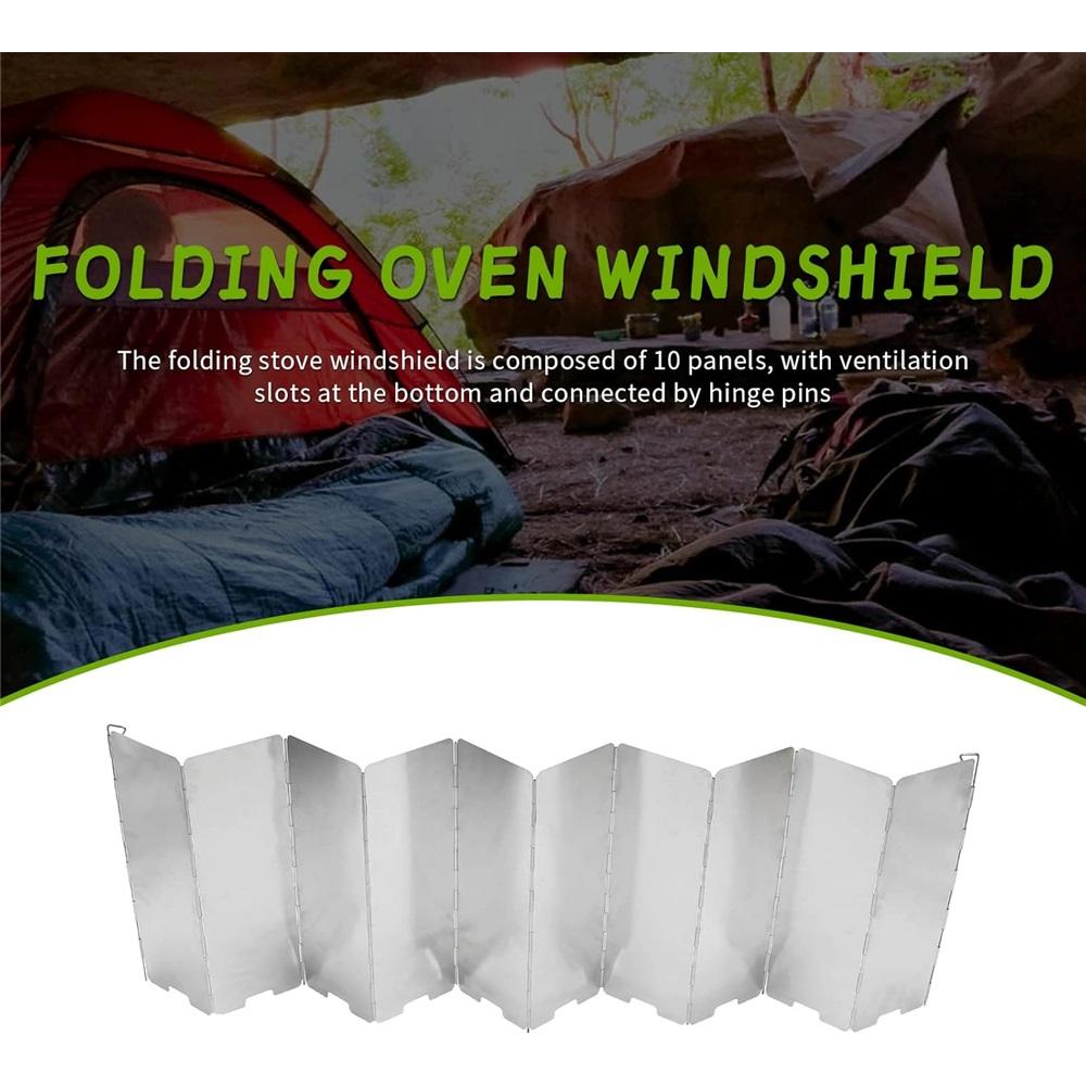 10 Plates Aluminum Stove Windscreen – Foldable Camping Windshield With Drawstring Bag, Portable Butane Stove Wind Blocker For Outdoor Cooking