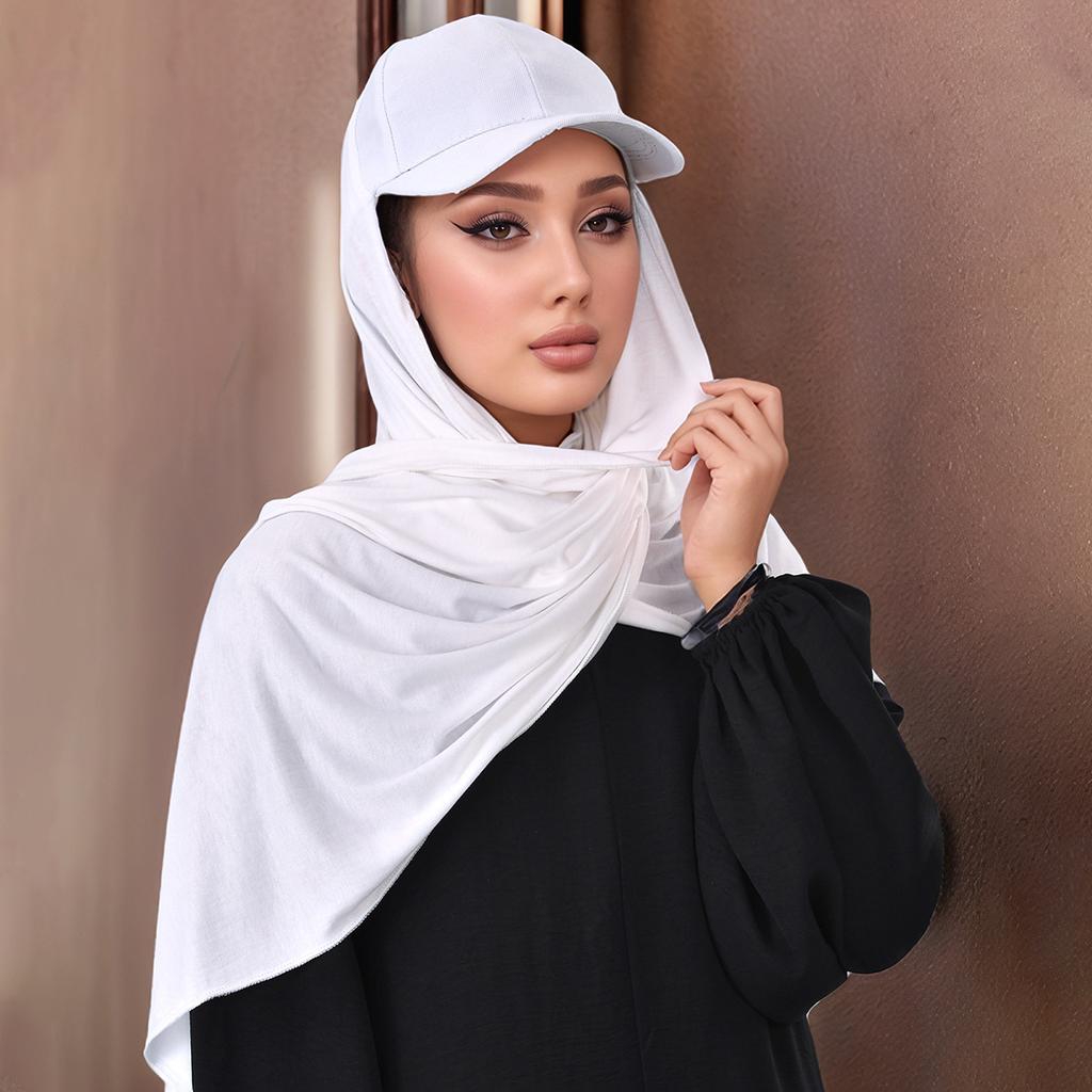 Solid Jersey Modal Hijab Scarf With Baseball Cap Woman Muslim Instant Hijabs Shawl Fashion Sports Scarves Accessories