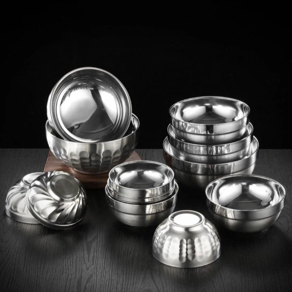 2pcs Stainless Steel Salad Rice Bowl Heat Resistant 12-20cm Stainless Steel Bowl Kitchen Tableware Korean Soup Ramen Bowl