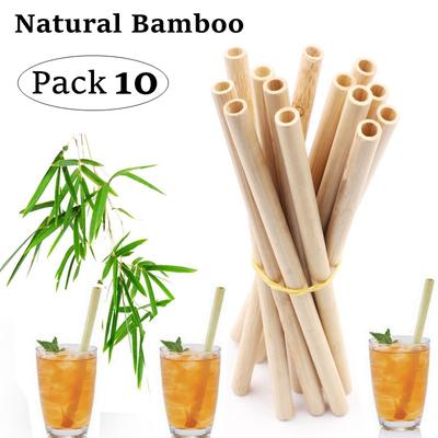 10Pcs Natural Bamboo Straw 20cm Reusable Drinking Straws with Cleaning Brush Eco-friendly Bamboo Cocktail Straws Bar Accessory