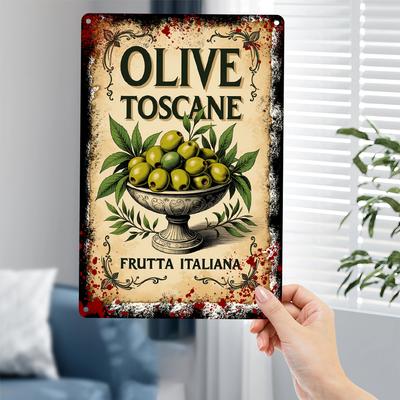Vintage Italian Olive Bowl Iron Wall Art Sign Rustic Toscane Design with OLIVE TOSCANE FRUTTA ITALIANA Text IndoorOutdo