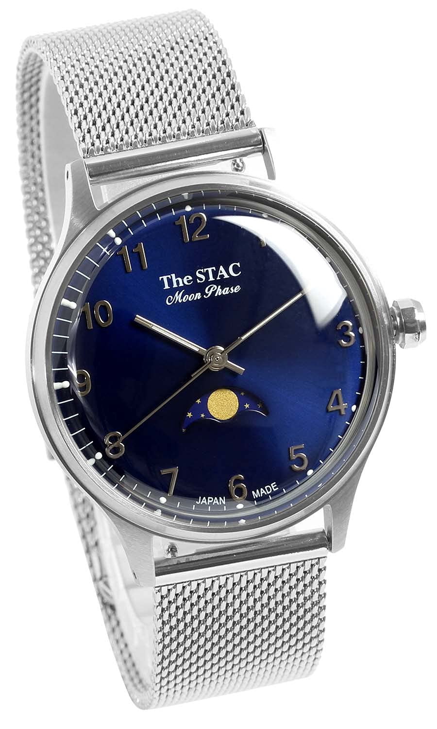 

The STAC 36 мм Антикварные Ретро Наручные часы для Мужчин и Фаза Луны Арабские с Синими Японской сборки Женские, Сетчатый браслет, ST-MF001 синий